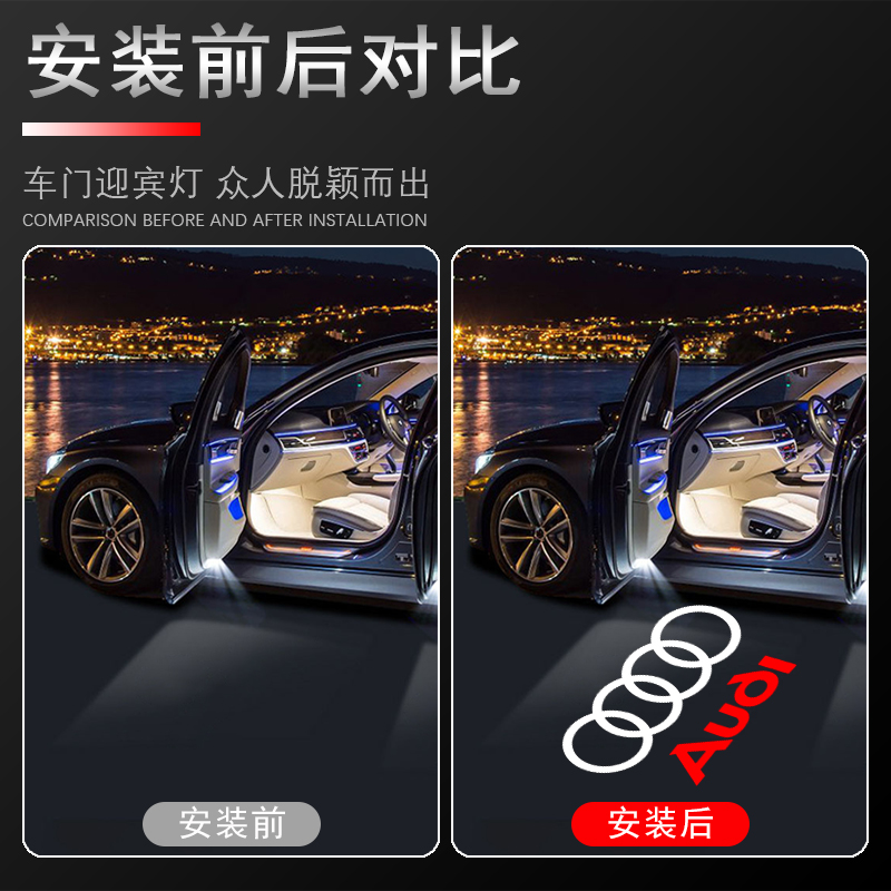 奥迪迎宾灯适用A6L A4L R8 A8 A7 A5 A4 Q7 Q5车门投影氛围灯改装-图0