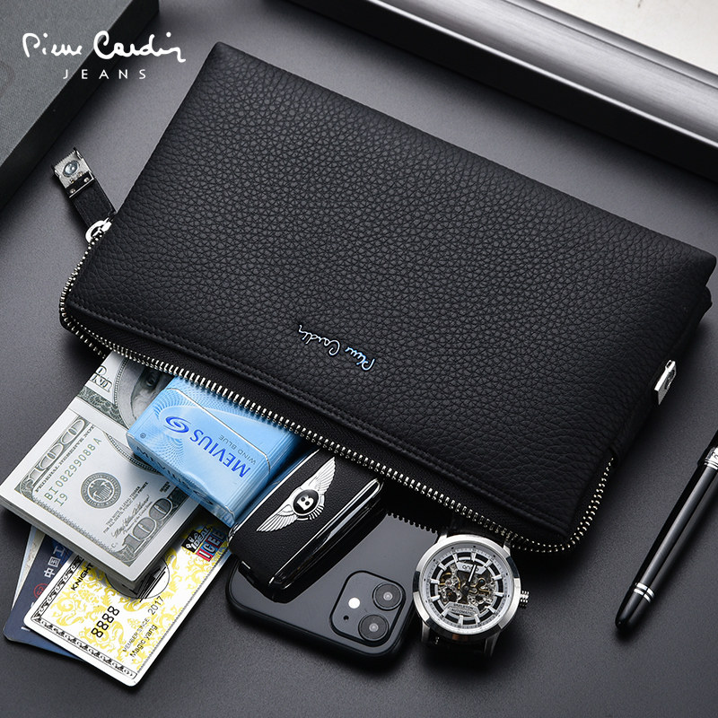 皮尔卡丹男士真皮大容量软拉链男包 敏福服饰男士包袋