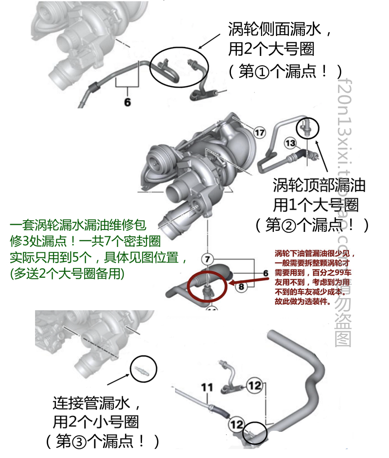 N13加强改良版F20宝马1系3系1.6T116118涡轮漏油漏水冷却液密封圈-图0