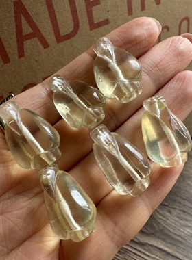 天然黄水晶  手工雕翁仲蝉一鸣惊人 直孔坠挂件配饰diy单个价