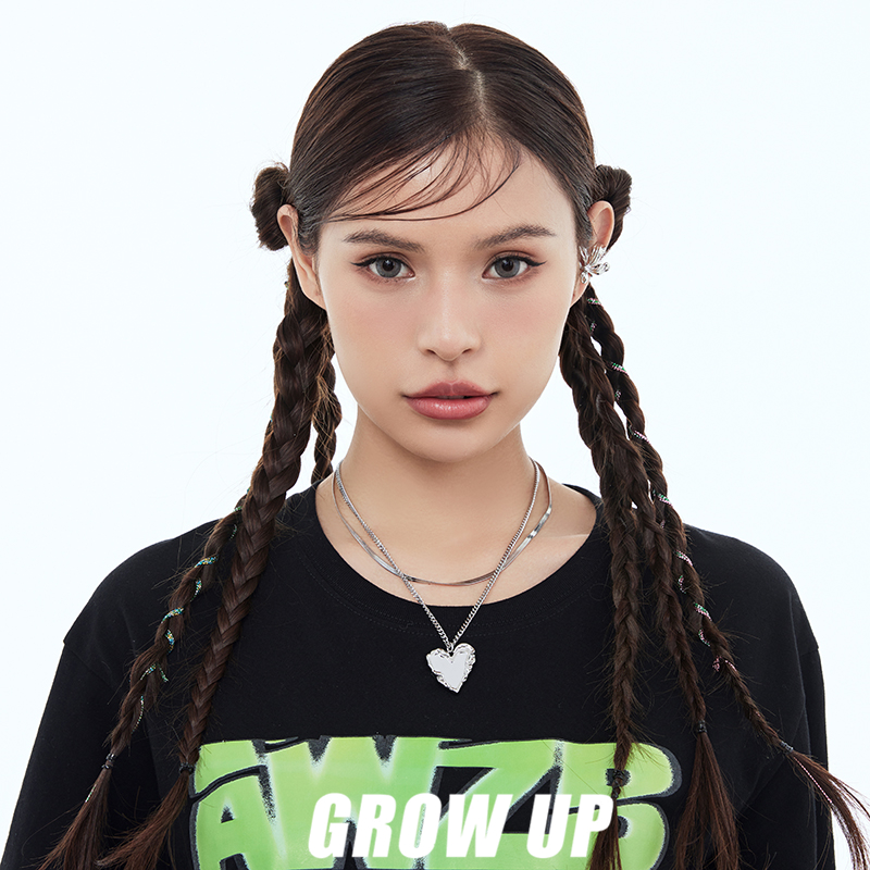 【GROWUP】镜面爱心吊坠项链女小众设计感颈链双层叠戴锁骨链2023 - 图0