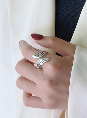 欧美简约不规则钛钢戒指女设计感
