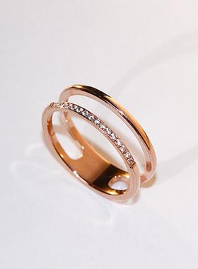 简约ins彩色钛钢戒指女玫瑰金