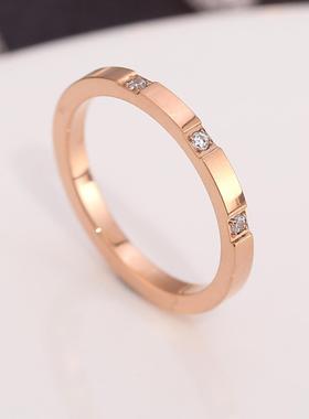 日韩简约时尚新款钛钢戒指三钻