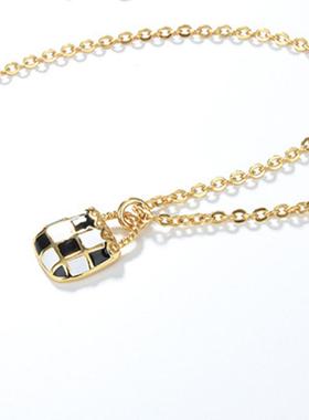 韩版简约金色手提包钛钢项链女