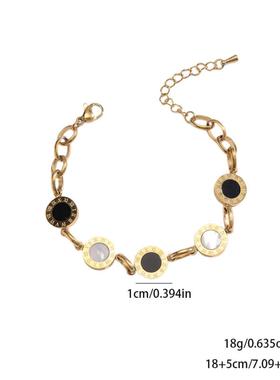 韩版简约个性罗马黑白贝钛钢手链