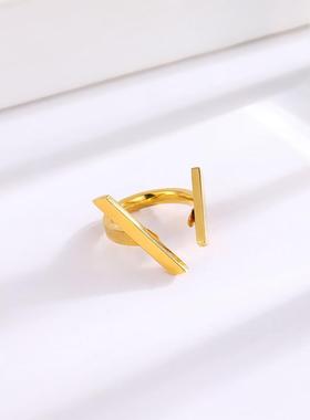 欧美时尚横杠开口钛钢戒指女