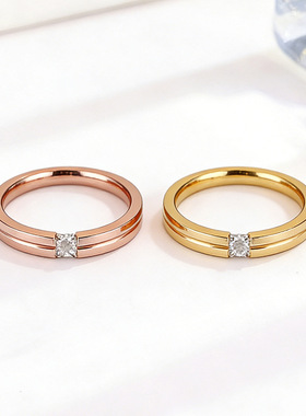 网红百搭精致配饰轻奢韩版锆石钛钢戒指女小众高级感情侣戒指ring