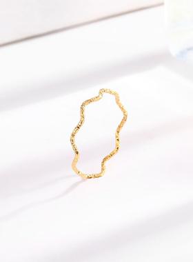 新款小众简约波浪钛钢戒指女麻花