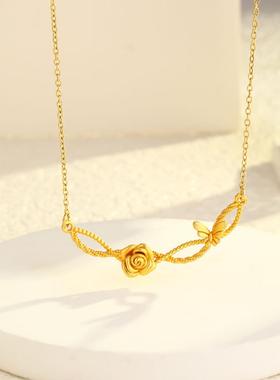 新中式古法立体玫瑰花蝴蝶钛钢