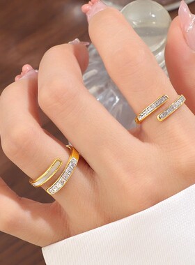 高级感尾戒小号五号镶锆石开口白