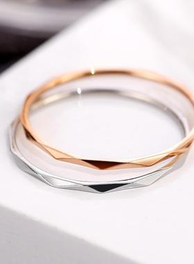 欧美钛钢戒指女v型素圈玫瑰金