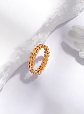 欧美时尚钱币符合镂空钛钢戒指女