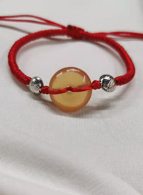 青鱼石红绳手链新生儿平安扣压惊