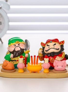 新中式福气财神钟馗办公室工位治愈系摆件卡通小神仙家居玄关装饰