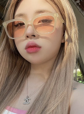 明星同款浅色冰淇淋落日茶色墨镜