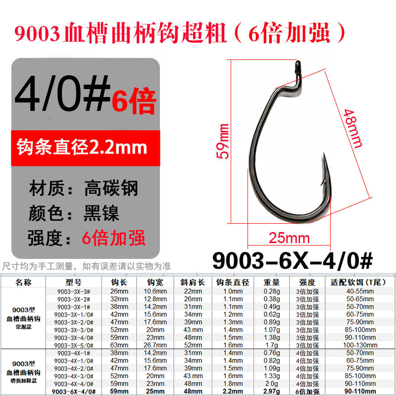 包邮纯一路亚9003型6倍加强黑镍加粗血槽曲柄钩10枚包打黑石斑红 - 图2