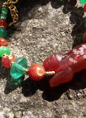 东南亚骠系小老虎 pyu 珠老玛瑙老琉璃多宝古珠手串手链