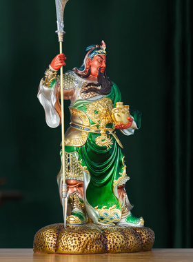 全铜彩绘武财神关公摆件