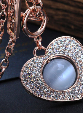 生日礼物 仿猫眼石首饰品长款 韩版时尚长款项链心有灵犀毛衣链