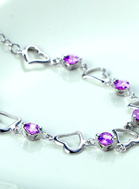 925纯银镀白金爱心手链韩版时尚手串首饰品生日礼物送女友