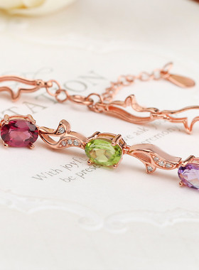 千寻海风 风情S925银天然混合宝石手链 女款时尚配饰珠宝银首饰品