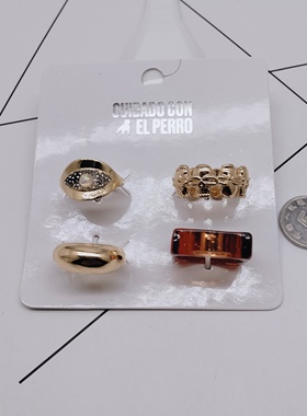 K250夸张质感时尚潮流气质名媛街拍几何套装宫廷创意金属戒指~女