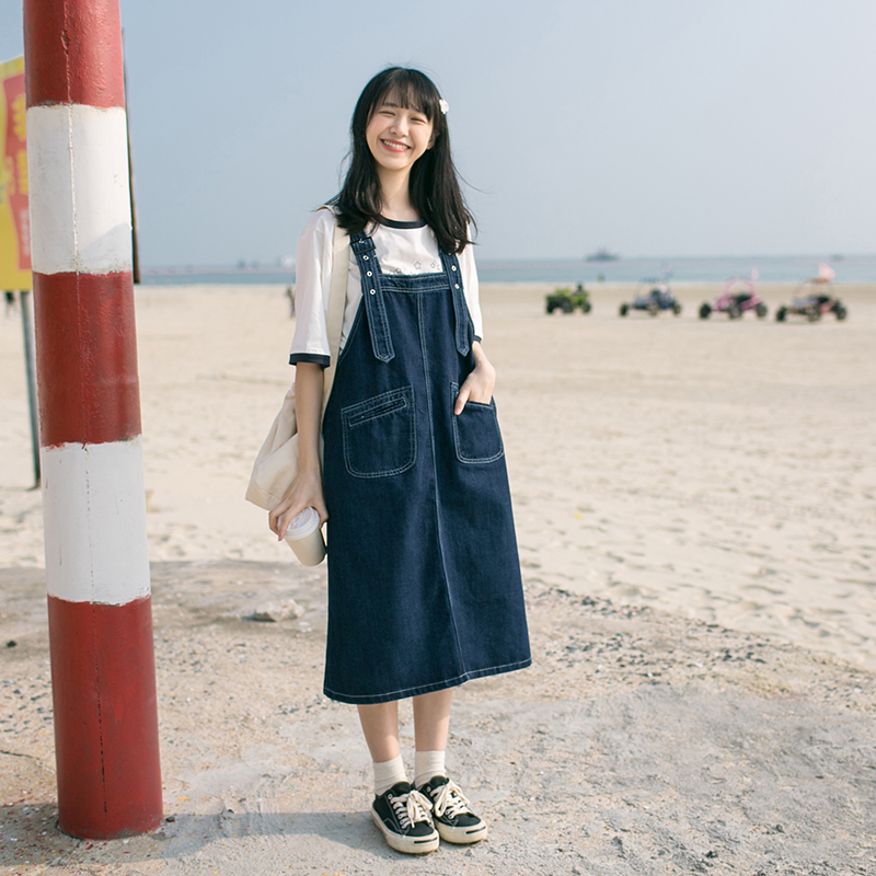 小雨良品日系奶系牛仔背带裙夏季女小个子小清新森系连衣裙穿搭-图1