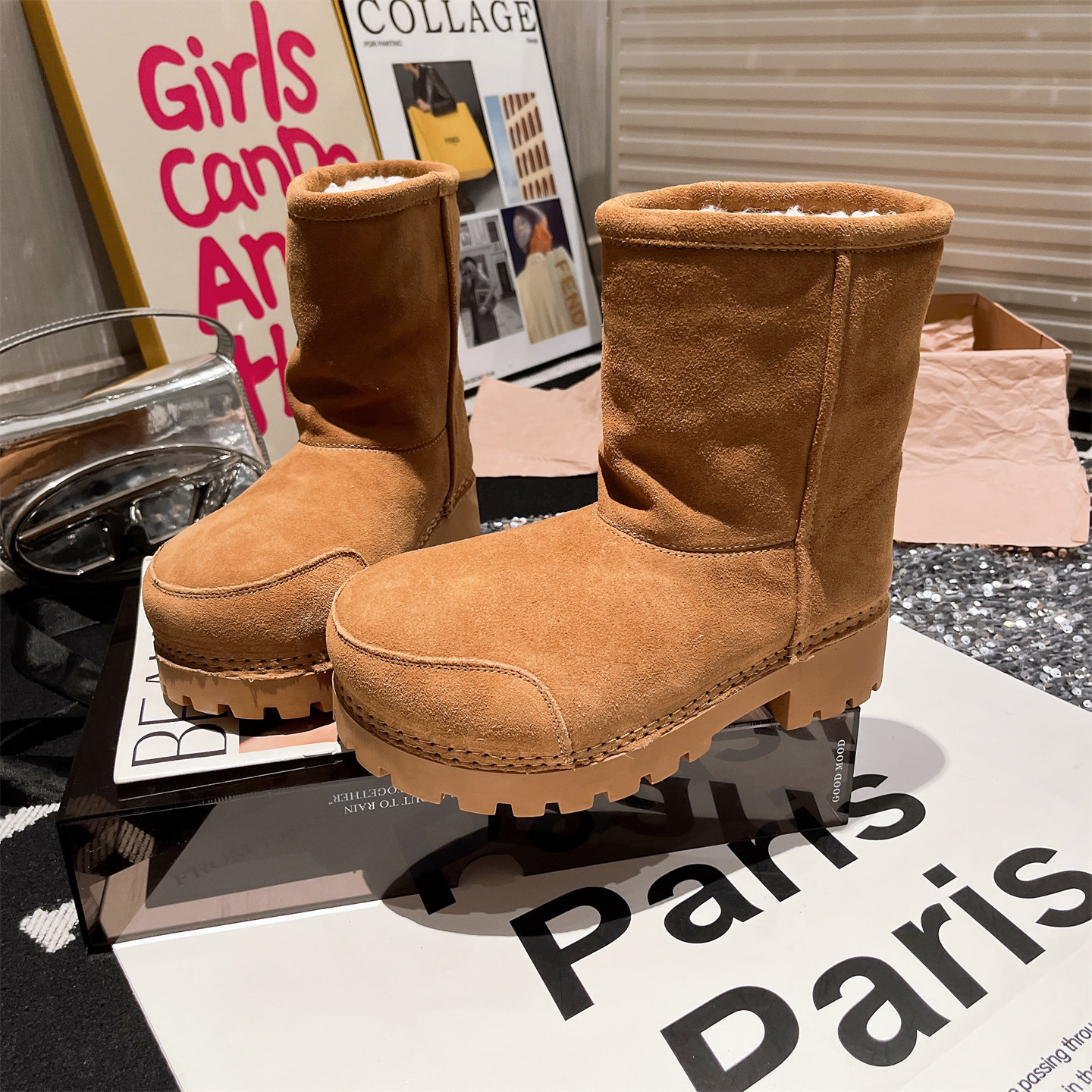 欧货真皮米奇大头厚底松糕加厚雪地棉靴短靴时髦显瘦网红爆款女鞋,淘宝优惠券,粉丝福利购,淘宝优惠卷