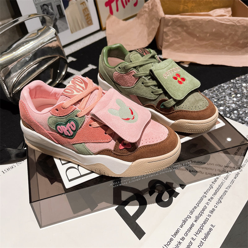 欧货真皮鸳鸯鞋AB款系带休闲鞋板鞋平底鞋字母粉绿面包鞋百搭女鞋,淘宝优惠券,粉丝福利购,淘宝优惠卷
