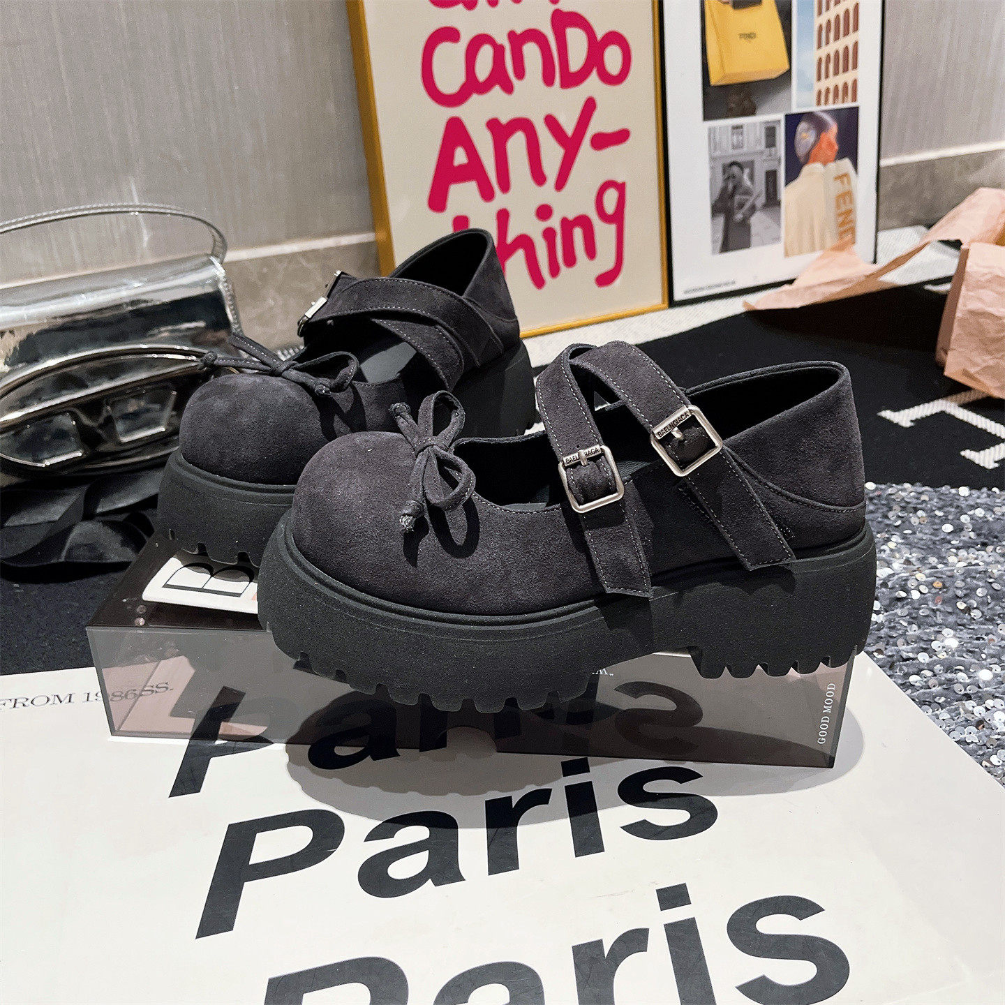 真皮版~交叉带一字玛丽珍大头蝴蝶结厚底松糕浅口勃肯鞋乐福鞋女,淘宝优惠券,粉丝福利购,淘宝优惠卷