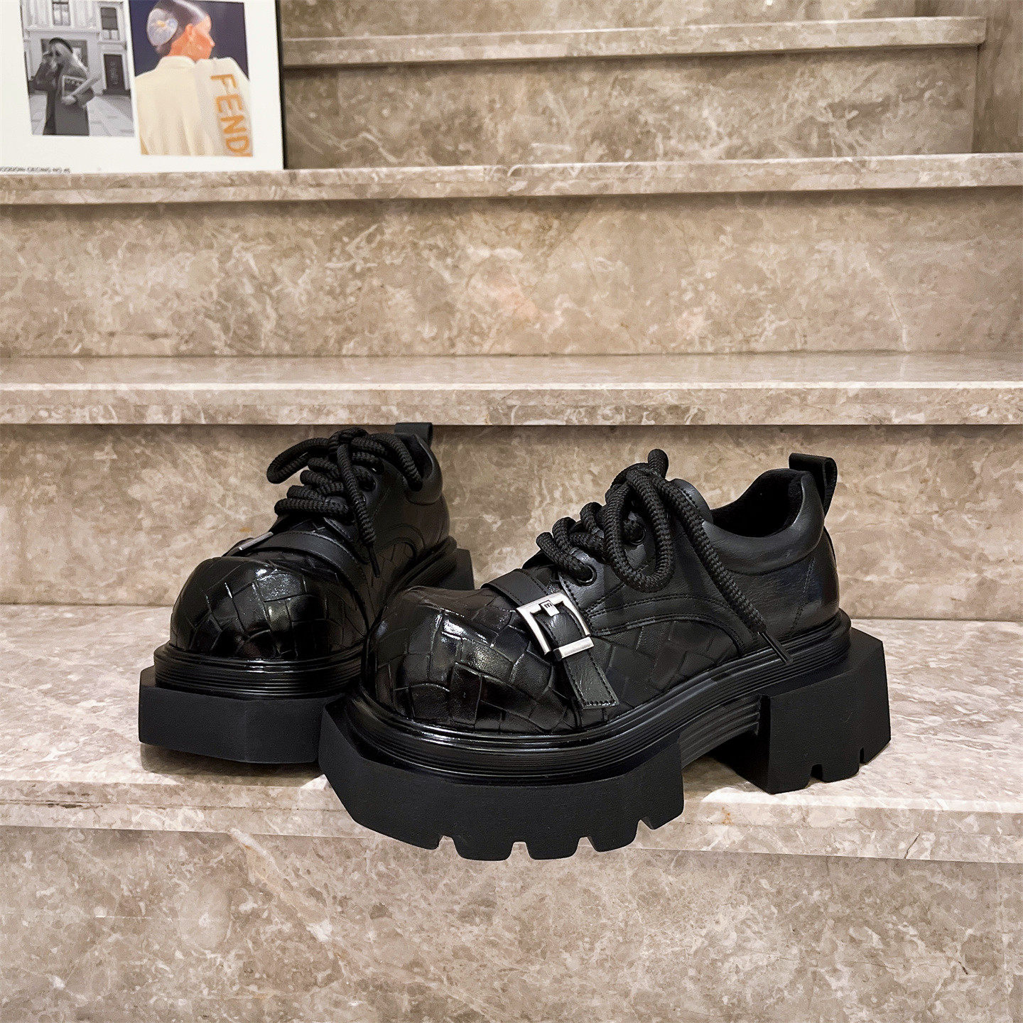 真皮版~英伦编织厚底德比鞋女金属扣系带7cm大头鞋学院风JK小皮鞋,淘宝优惠券,粉丝福利购,淘宝优惠卷