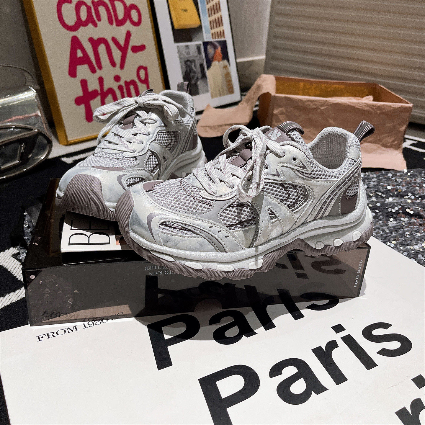 真皮版~韩版ins超火银色厚底松糕显瘦显脚小老爹鞋运动鞋休闲鞋女,淘宝优惠券,粉丝福利购,淘宝优惠卷