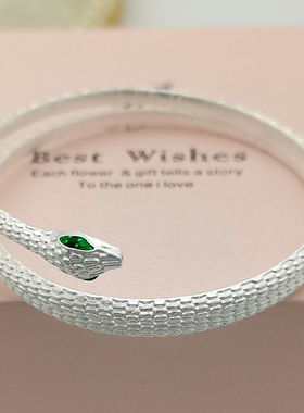 蛇形银手镯女999.9生肖蛇