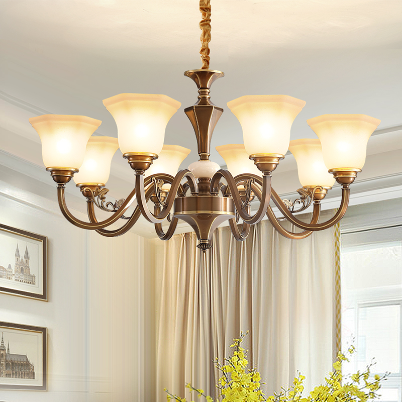 欧登美式全铜吊灯咖啡金复古欧式别墅复式会所餐厅卧室纯铜客厅灯 - 图1