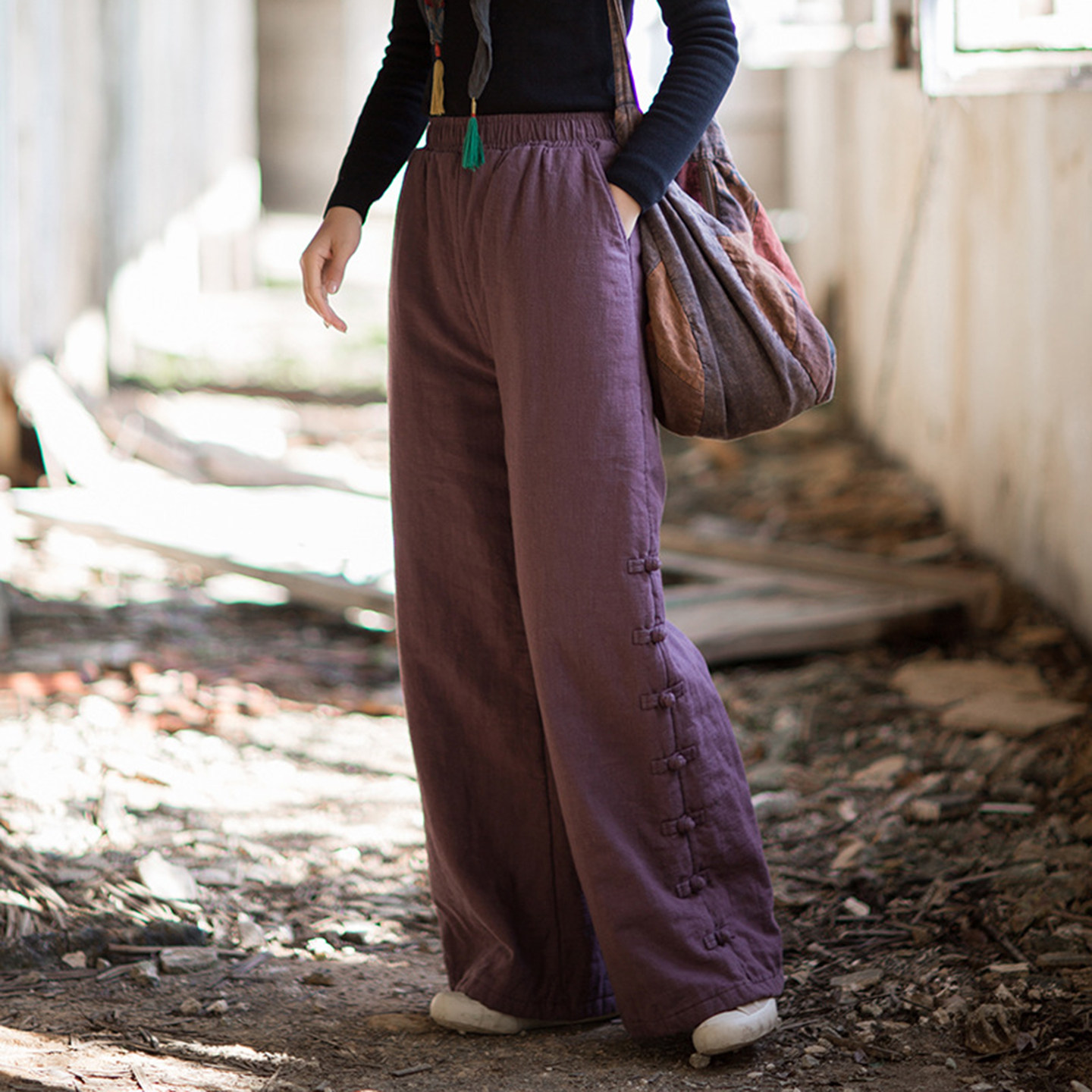 苎麻夹棉裤女外穿2025新款冬季加厚中式棉麻裤子百搭保暖直筒长裤,淘宝优惠券,粉丝福利购,淘宝优惠卷