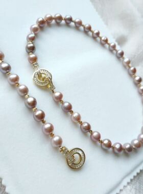 稀有紫色爱迪生珍珠项链手链