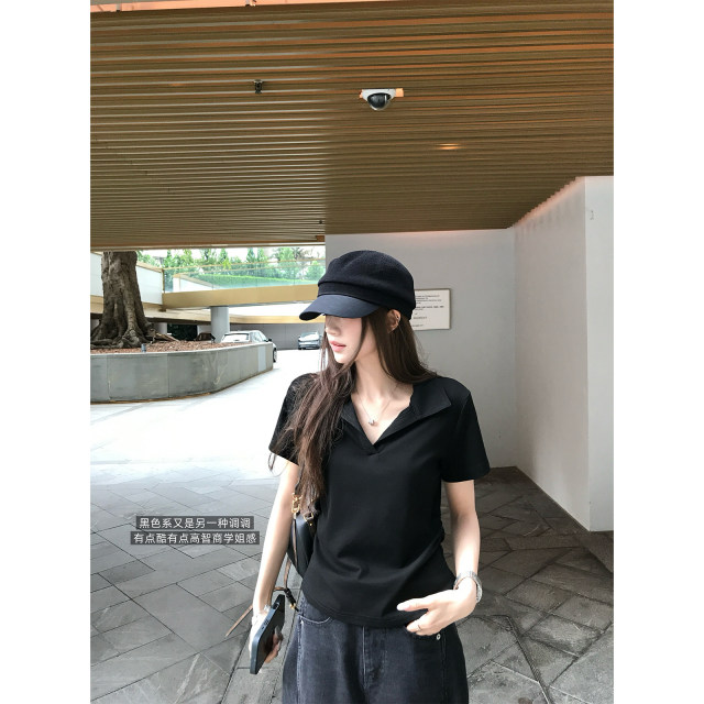 Superniniyy Gaozhi ອາວຸໂສ m1u ແບບ bookish elegant polo lapel ແອວບ່າຊື່, ເສື້ອທີເຊີດແຂນສັ້ນ