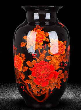 景德镇仿古中式牡丹花瓶摆件