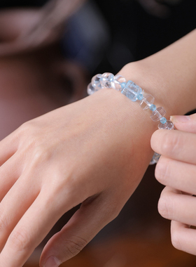 白水晶方形托帕石手串清冷氛围感