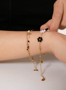 铜镀18k捷克进口琉璃珠花朵手链