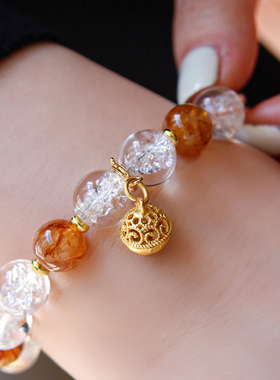 黄阿塞白水晶气质9mm珠手链可调