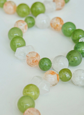 青雾流萤手串岫玉白幽灵黄胶花