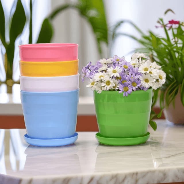 Round gardening plastic flowerpot medium large rose creative indoor pothos succulent potted flowerpot with tray