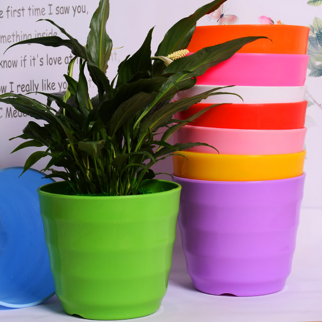 Simple round flowerpot large colorful plastic horizontal stripes