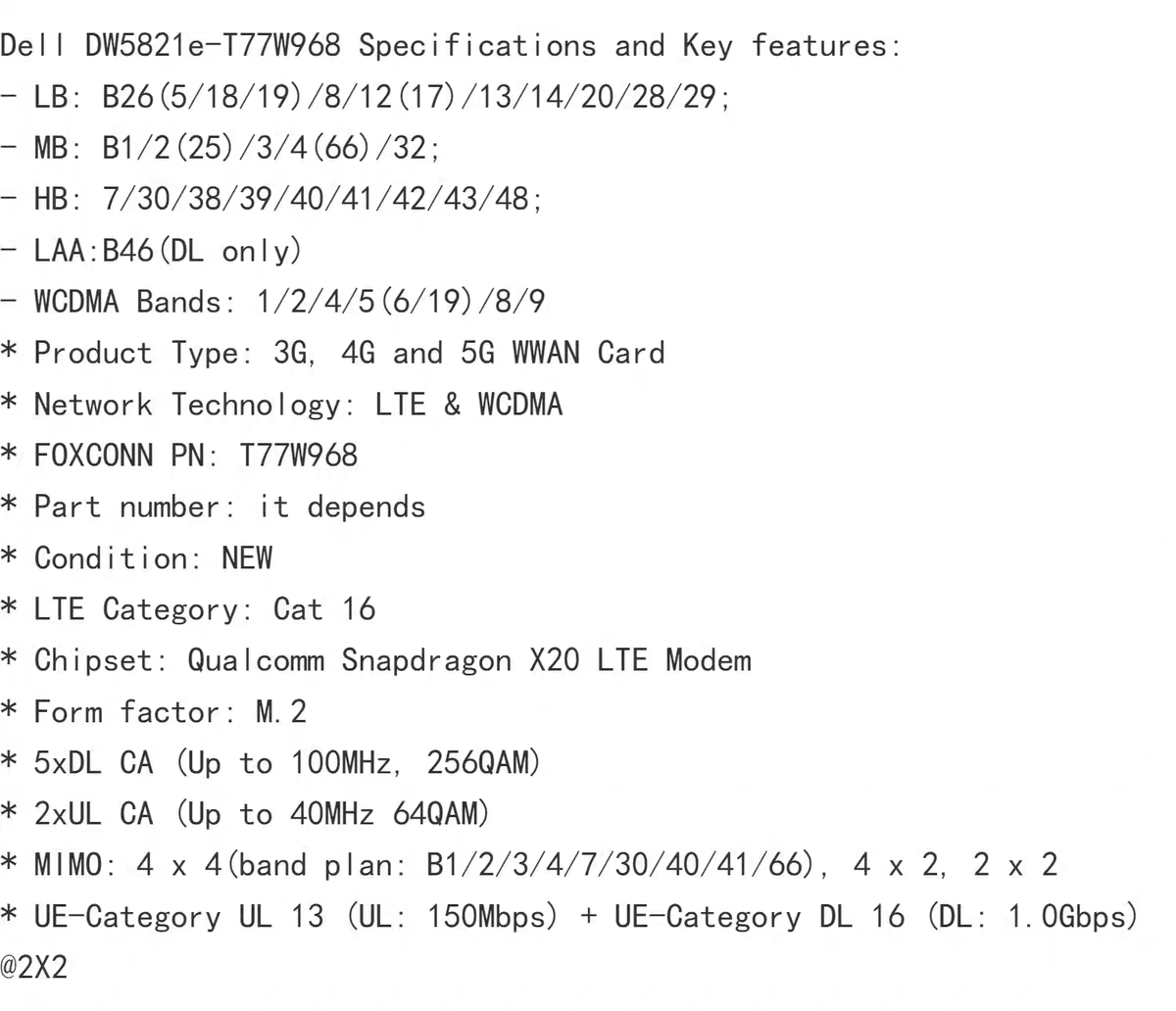 Dell9420 7300 7400 7540 5420 7740 7750 4G模块T77W968 DW5821e - 图0