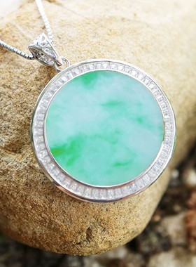 宏利S925纯银吊坠空托镶嵌琥珀蜜蜡翡翠玉无事牌银托银饰女23*23