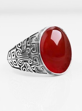 宏利925纯银戒指空托镶嵌松石闭口银托复古蜜蜡南红新款戒托13*18