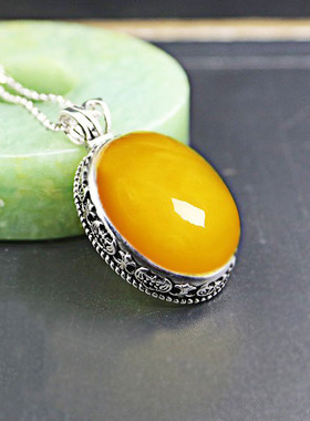 diy纯银镶嵌琥珀蜜蜡吊坠空托