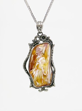 宏利925纯银吊坠空托银托DIY配件镶嵌绿松石翡翠蜜蜡玉石13*26